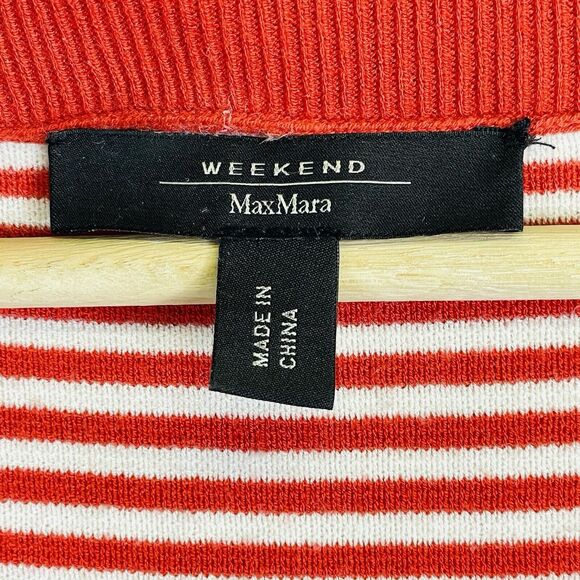 MaxMara‎ Weekend Red White Stripe Lap Shoulder Boatneck Sweater Women's Medium - Picture 6 of 6